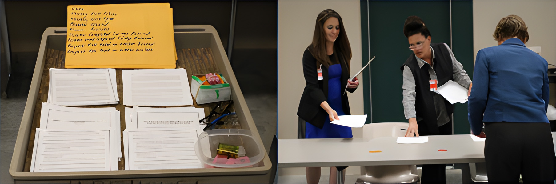 The surveys in a bin, ready for filling out by incarcerated individuals