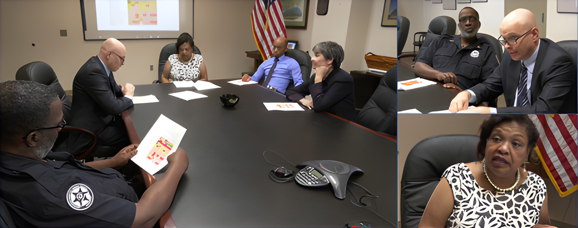 a photo collage of the survey team reviewing survey data