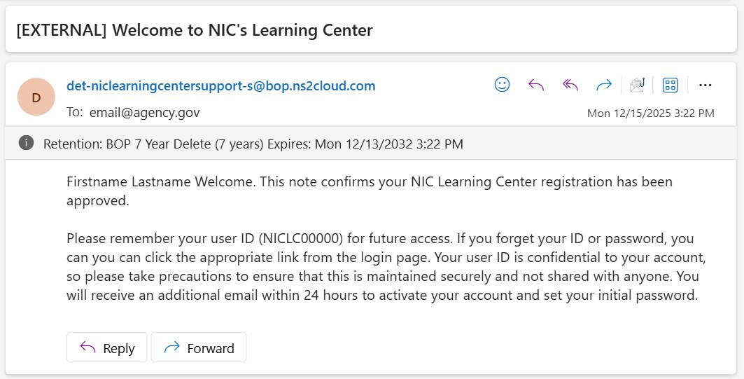 Screenshot of the account registration approval email.