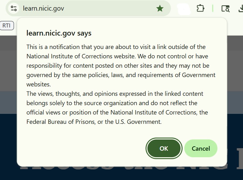 NIC Leaving Governmental Website Popup