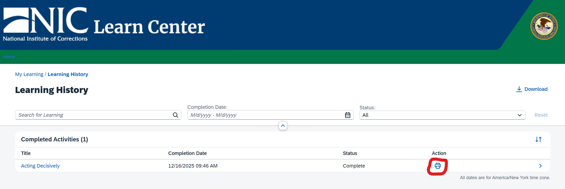 Click the print icon to see your certificate.