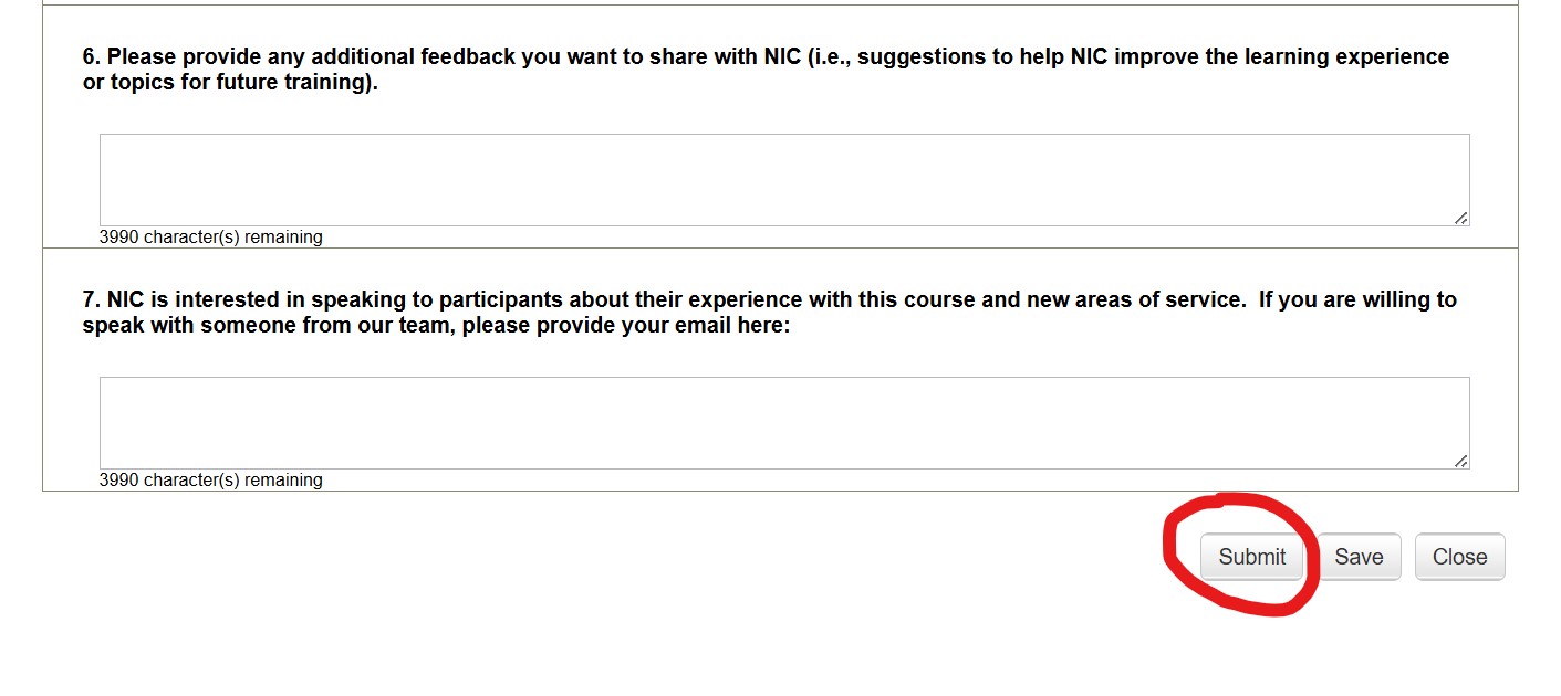 A screenshot of Survey Submit button