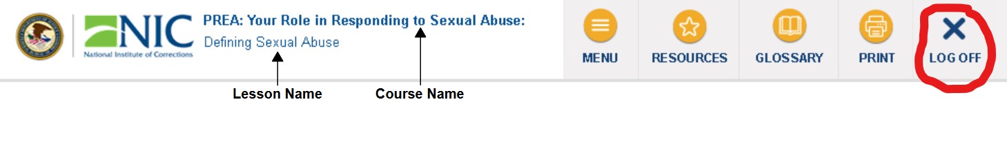A screenshot of a course's log off button