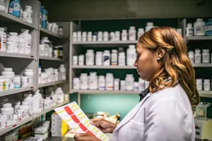 pharmacist looking at medications