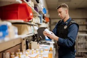 medic looking at bottles