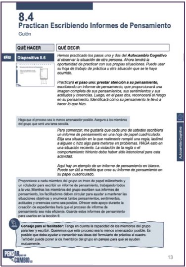 An example of a T4C lesson Page - Thinking Report