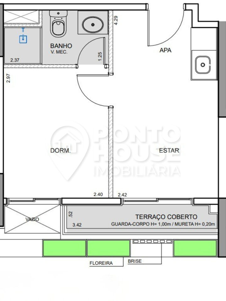 Studio à venda na planta em Moema, 27,49m², próximo ao Parque Ibirapuera
