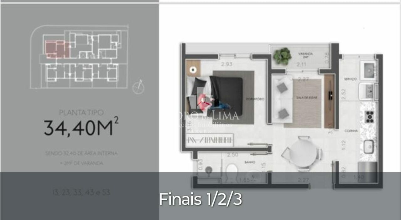 Apartamento de 34,4 m² 1 quarto, Condomíniio Santo Elias - Parque São Jorge