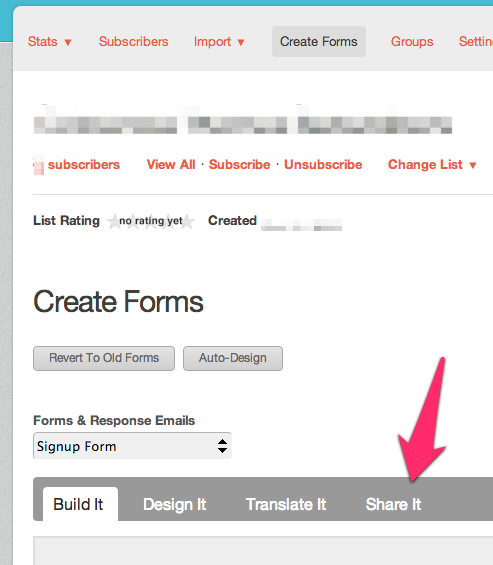 Mailchimp build form tab screenshot