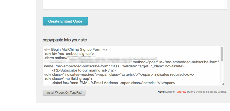 Mailchimp embedded form screenshot