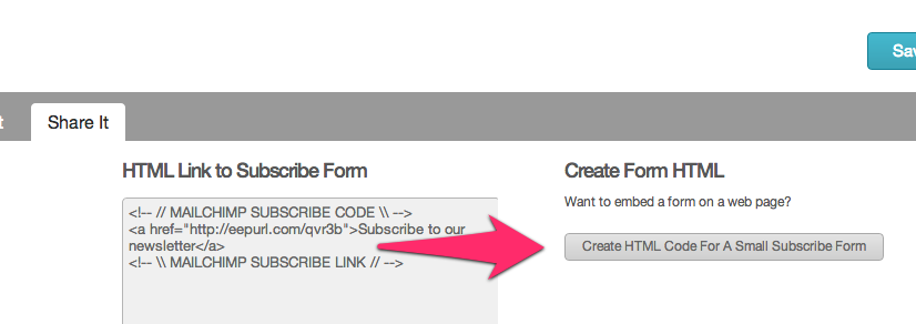 Mailchimp share form screenshot