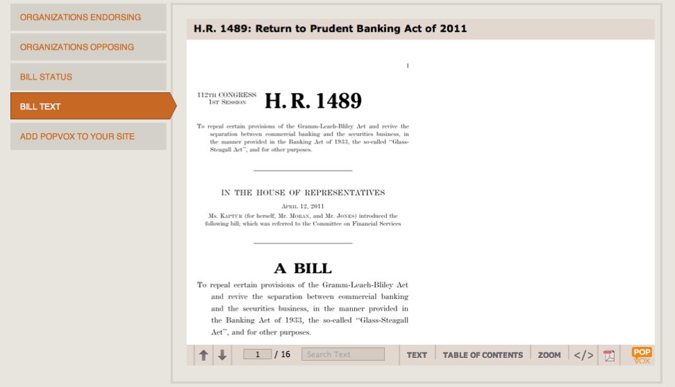 screen shot of the new bill text widget
