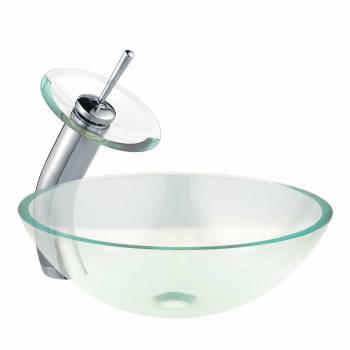 Bathroom Round Vessel Sink Basin Tempered Glass With Pop Up Faucet