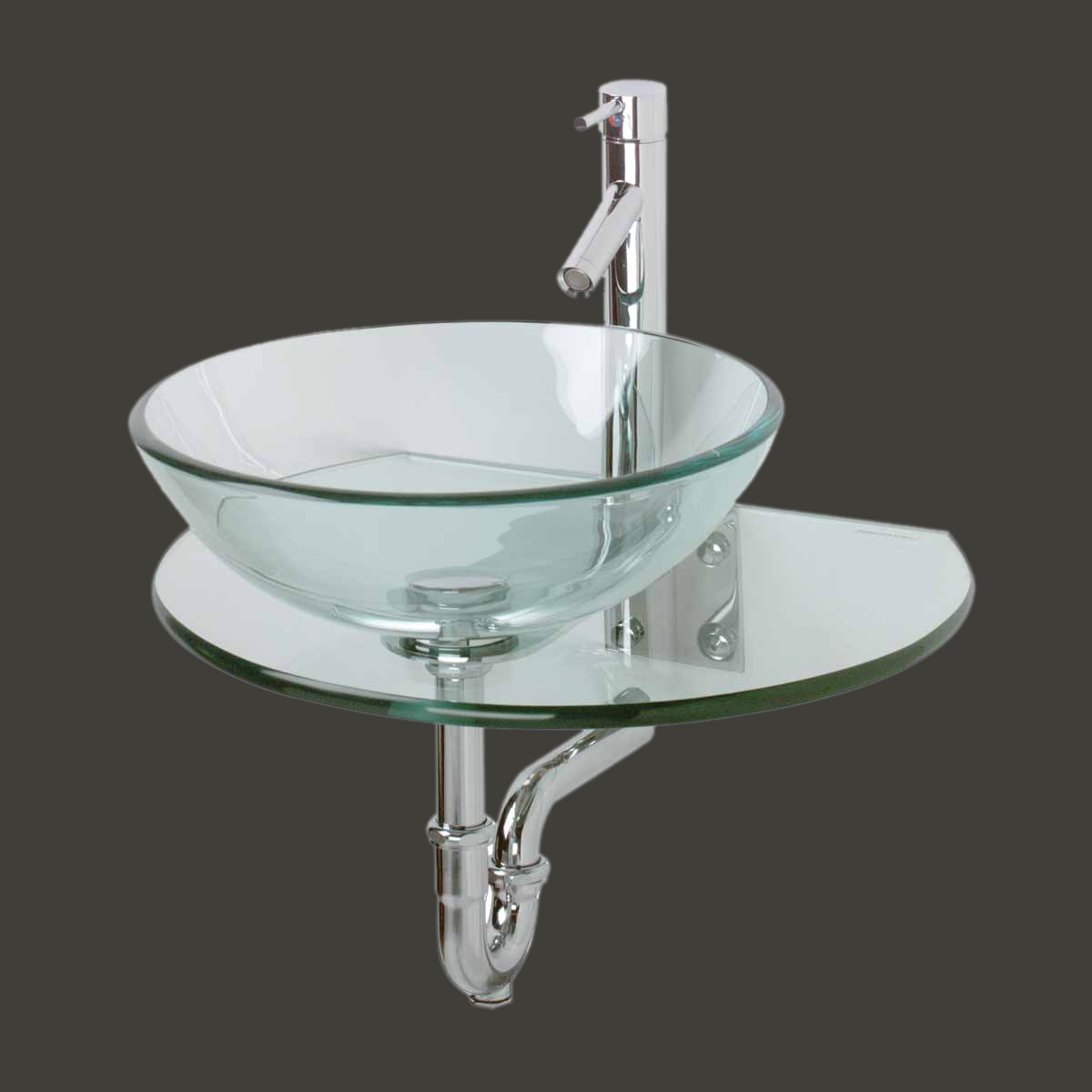 Glass Wall Mount Sinks with Towel Bar, Faucet and Drain ...