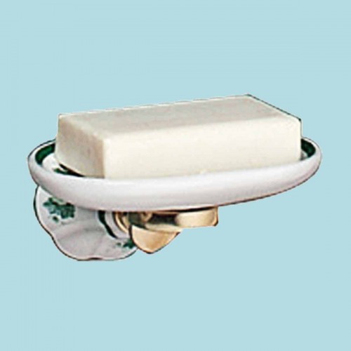 Vintage Wall Mount Soap Dish White/Green Ivy Porcelain Tray