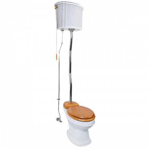 White High Tank Pull Chain Toilet Elongated Bowl Z-Pipe Design