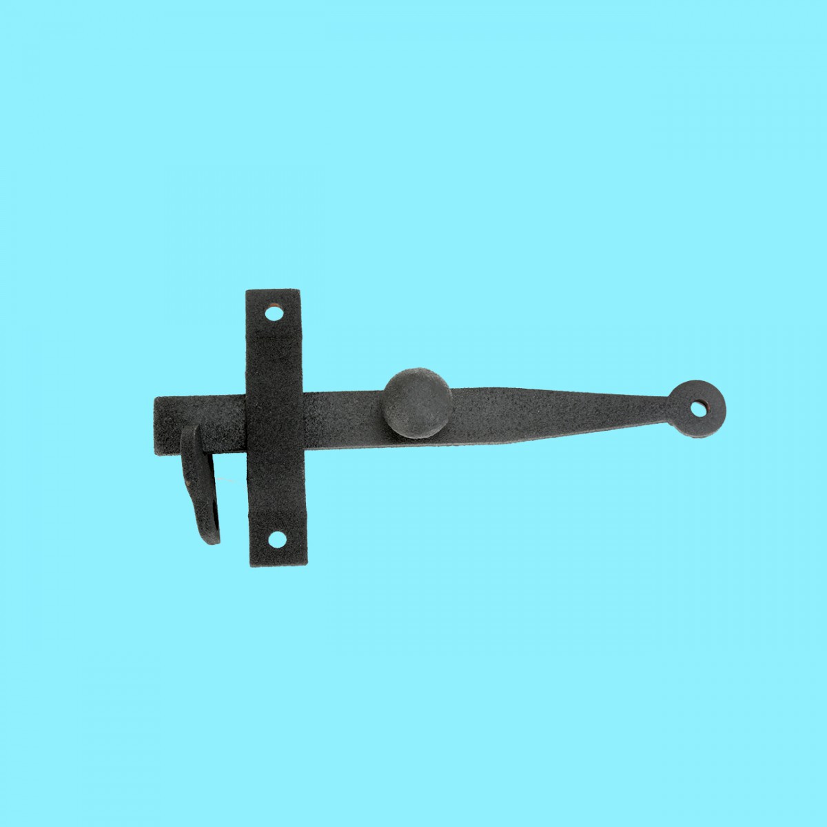 Black Wrought Iron Colonial Norfolk Door Latch - 8" High, Fits 2" Thick Doors, Powder Coated Cast Iron