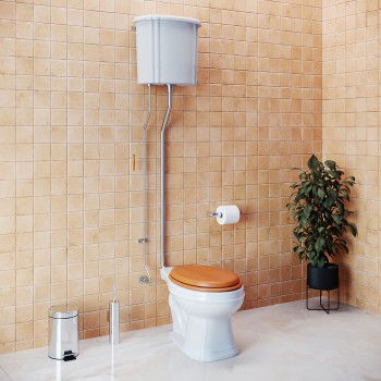 White High Tank Pull Chain Toilet Elongated Bowl Z-Pipe Design