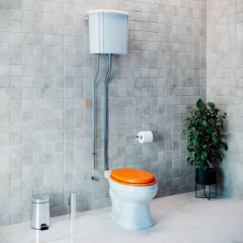 White High Tank Pull Chain Toilet Elongated Bowl Z-Pipe Design