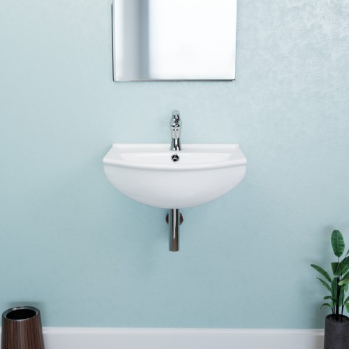 Small White Wall Mount Bathroom Sink - Ceramic Rectangle Single Faucet Hole Right Side
