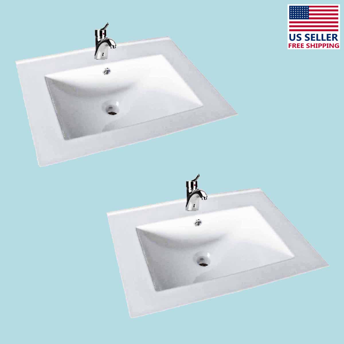 SelfRimming Square Bathroom Dropin Sink White China Set Of 2