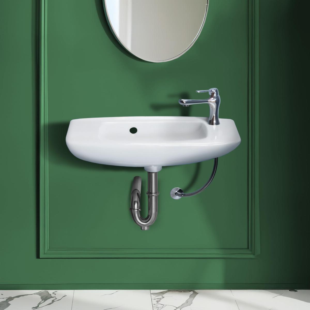 White Wall Mount Bathroom Sink with Left Side Faucet Hole