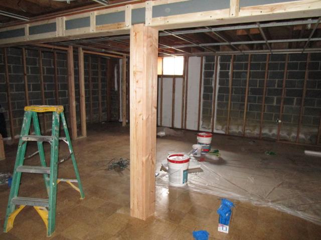 Cherry Hill, NJ - At our Cherry Hill basement remodel, here you see we have demo'd the suspended ceiling and wall paneling, and have begun rough electric and drylock. Check back for more updates! Cherry Hill, NJ - At our Cherry Hill basement remodel, here you see we have demo'd the suspended ceiling and wall paneling, and have begun rough electric and drylock. Check back for more updates!