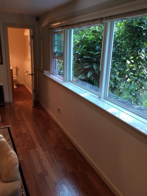 Haddonfield, NJ - We cut out the drywall under the windows, installed foam board insulation, installed new drywall, installed new baseboard trim and under sill trim. Level five finish on drywall, primed with two coats of Sherwin-Williams paint. Haddonfield, NJ - We cut out the drywall under the windows, installed foam board insulation, installed new drywall, installed new baseboard trim and under sill trim. Level five finish on drywall, primed with two coats of Sherwin-Williams paint.