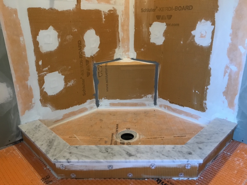 Medford, NJ - Stand-up shower using Schluter-KERDI-BOARD waterproofing system Medford, NJ - Stand-up shower using Schluter-KERDI-BOARD waterproofing system