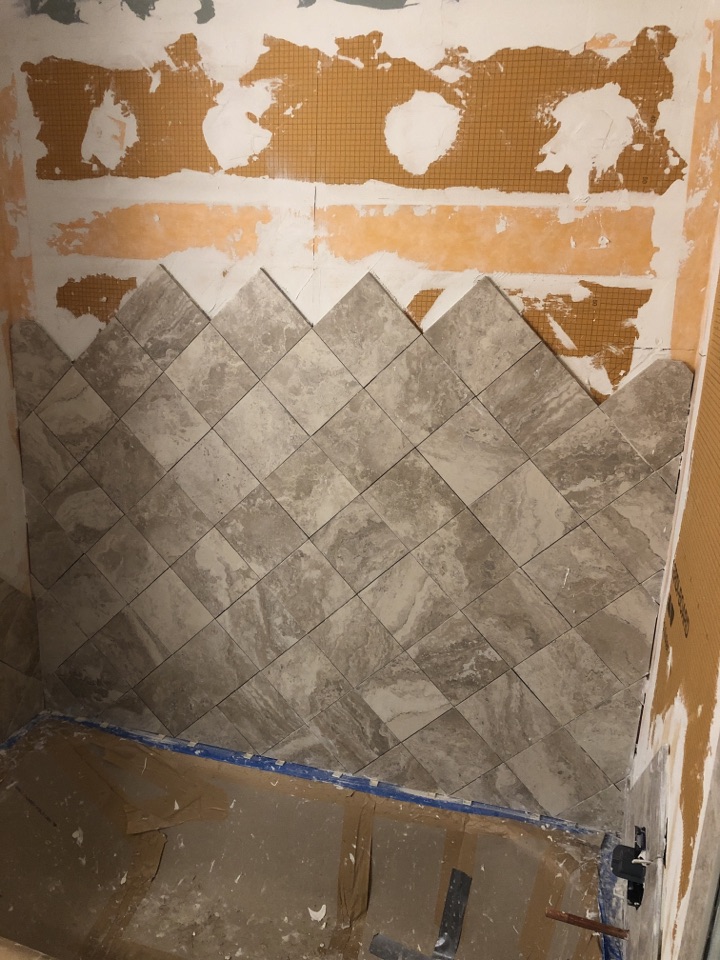Medford, NJ - Tile is going up !! #kerdiboard Medford, NJ - Tile is going up !! #kerdiboard