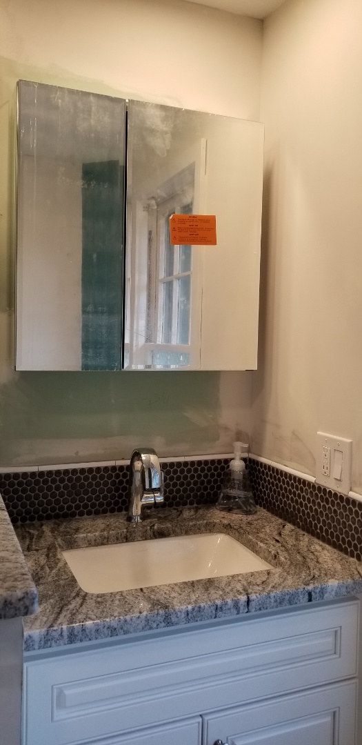 Shamong, NJ - New deep mirror medicine cabinet for extra storage and beautiful counter top and vanity. Shamong, NJ - New deep mirror medicine cabinet for extra storage and beautiful counter top and vanity.
