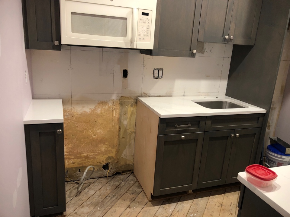 Evesham Township, NJ - United States made cabinets. Hanssem with slow close. Just a little kitchen refresher in the break room. Gray washed, sub way tile backsplash next! #nussconstruction Evesham Township, NJ - United States made cabinets. Hanssem with slow close. Just a little kitchen refresher in the break room. Gray washed, sub way tile backsplash next! #nussconstruction