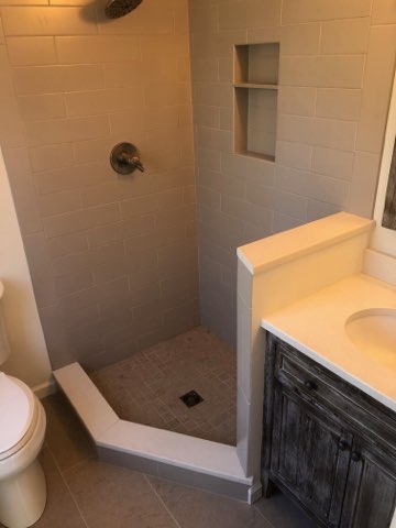 Shamong, NJ - Newly done petite full bathroom, gutted and started new, enlarged existing shower. Shamong, NJ - Newly done petite full bathroom, gutted and started new, enlarged existing shower.
