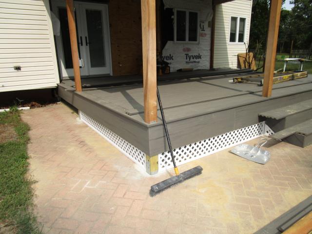 Shamong, NJ - New back porch with roof and indoor fan, look at the beautiful stone work that was completed. Shamong, NJ - New back porch with roof and indoor fan, look at the beautiful stone work that was completed.