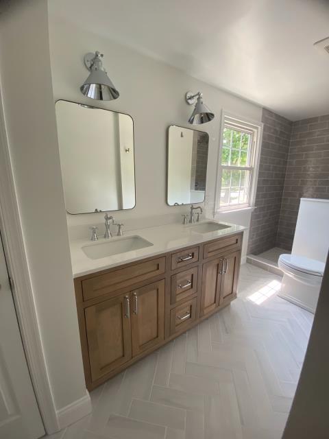 Cherry Hill, NJ - Full bath remodel with a walk in shower, no curtains needed for this shower. Gutted and started new, the floor pattern is beautiful. Cherry Hill, NJ - Full bath remodel with a walk in shower, no curtains needed for this shower. Gutted and started new, the floor pattern is beautiful.
