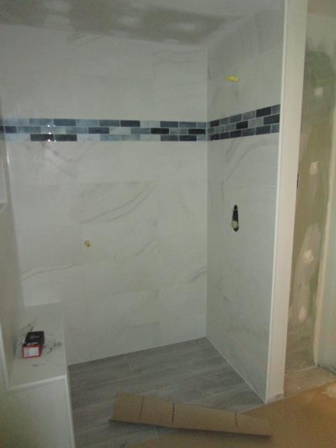 Evesham, NJ - Beautiful tile in expanded shower, drywall going up in currently demo'd bathroom, check out our website for completion photos. www.nussconstruction.com Evesham, NJ - Beautiful tile in expanded shower, drywall going up in currently demo'd bathroom, check out our website for completion photos. www.nussconstruction.com