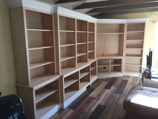 Evesham Township, NJ - In Marlton, we are building custom built-in shelves and cabinets in this living room. Great work by Nuss carpenters. Check back for the final pictures ! Evesham Township, NJ - In Marlton, we are building custom built-in shelves and cabinets in this living room. Great work by Nuss carpenters. Check back for the final pictures !