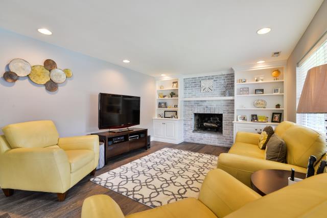 Haddonfield, NJ - Custom built ins, painted brick fireplace, new lighting and new flooring transformed this living room into a warm and inviting space ! Haddonfield, NJ - Custom built ins, painted brick fireplace, new lighting and new flooring transformed this living room into a warm and inviting space !