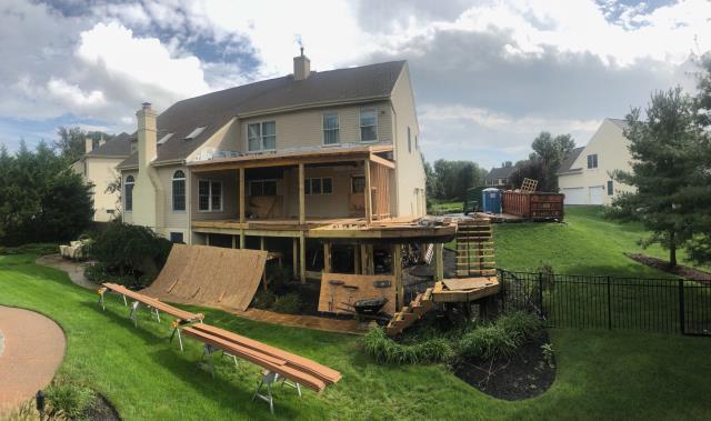 Mount Laurel, NJ - A progress photo from our large deck job in Mt. Laurel. Check back for more updates this is going to look fantastic when completed ! Mount Laurel, NJ - A progress photo from our large deck job in Mt. Laurel. Check back for more updates this is going to look fantastic when completed !