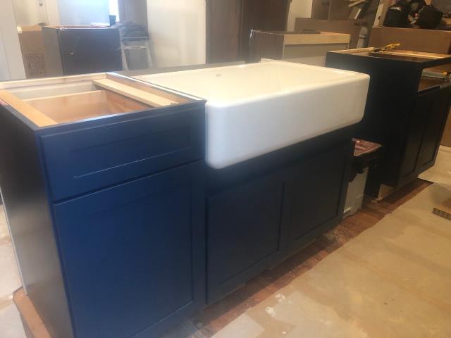 Collingswood, NJ - (1 of 3) At our Collingswood remodel, the re-located kitchen is starting to come together. Island cabinets are one color, and the perimeter another. Love the farmhouse sink! Collingswood, NJ - (1 of 3) At our Collingswood remodel, the re-located kitchen is starting to come together. Island cabinets are one color, and the perimeter another. Love the farmhouse sink!