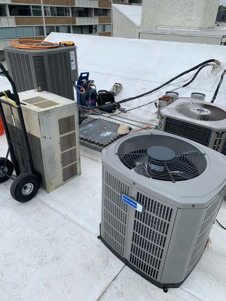 Air conditioning installation. HVAC heat pump unit. West Hollywood