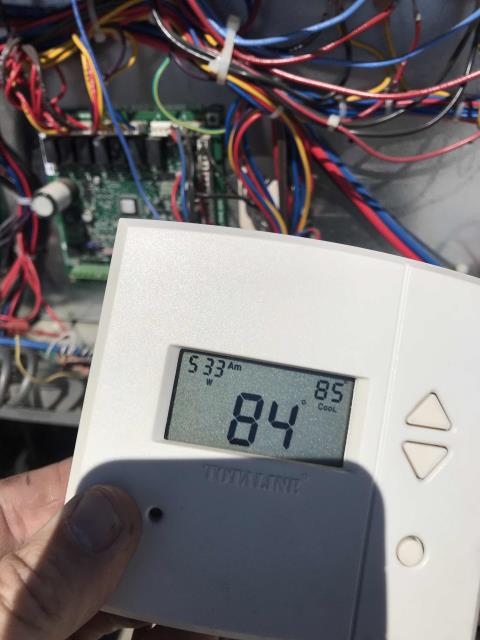 A clothing retailer in Valencia California reported issues with their kids' department air conditioner. Upon arrival the technician found a commercial Trane system starting up with two compressors when calling for only 1 stage of cooling. Troubleshooted by removing control board and testing with a thermostat, and walking through programming with EMS. Discovered an issue with the y1 calling and the unit registering a "heat" call, bringing on both compressors. Work with EMS who will adjust the settings on the boards to correct the issue. Will return to confirm site is cooling within 2-3 business days after adjustments.