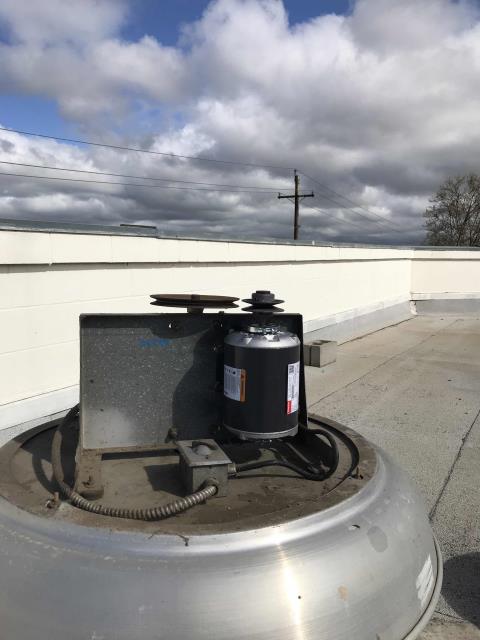 Quoted air conditioning repairs scheduled for a commercial customer in Santa Clara County. One package York AC need a new outdoor air screen, and a Dayton exhaust fan needed the blower motor replaced. Technician was returning after these repairs to cycle the heating on #4 on and off as site was reporting it wasn't working. After testing found no issues, unit was providing heat as expected. Checked out with onsite manager to go over thermostat use and confirm site was comfortable again.