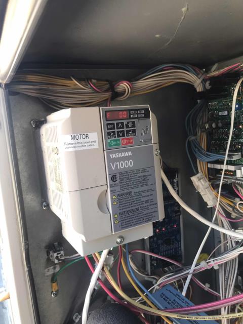 Scheduled a home goods store for approved HVAC repairs today in Tracy CA. Upon arrival, our technician disconnected power from unit at disconnect, removed the old VFD and drivepac board. He then installed the new VFD and board, powered up the system and tested. Unit runs normally again, VFD functional and EMS showed no other issues. Job complete.