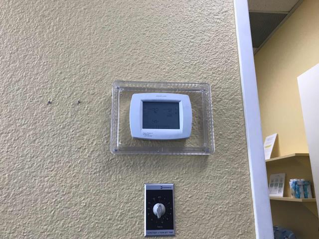 Our commercial customer in Whittier CA reported that their lobby air conditioner was running hot. Upon arrival our technician found the equipment working correctly, but the thermostat was set to "off". Turned unit on and found the programming for the thermostat was not correct. Fixed and unit cycled back on with a 58 degree supply. While onsite, our technician checked all the remaining thermostats in the space and found they had all been adjusted and were not programmed correctly. Fixed all thermostats to proper temps, hours and days. No more issues to report.