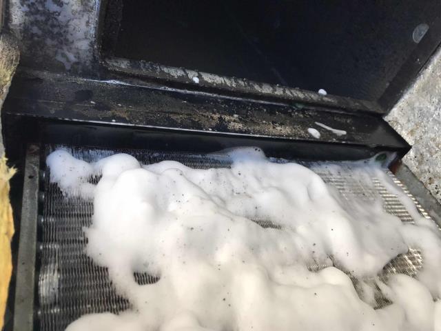 Our Merced CA HVAC technician responded to an urgent call from a commercial customer, reporting a water leak in their space. Upon arrival, our technician found the AC unit very dirty, with clogged filters, overflowing condensate pan due to built up sediment, and compacted refrigerant coils. Our technician proceeded to clean the entire system, changing all filters, chemically washing coils, clearing and cleaning pan and drain line. System working well at this time, water leak resolved.