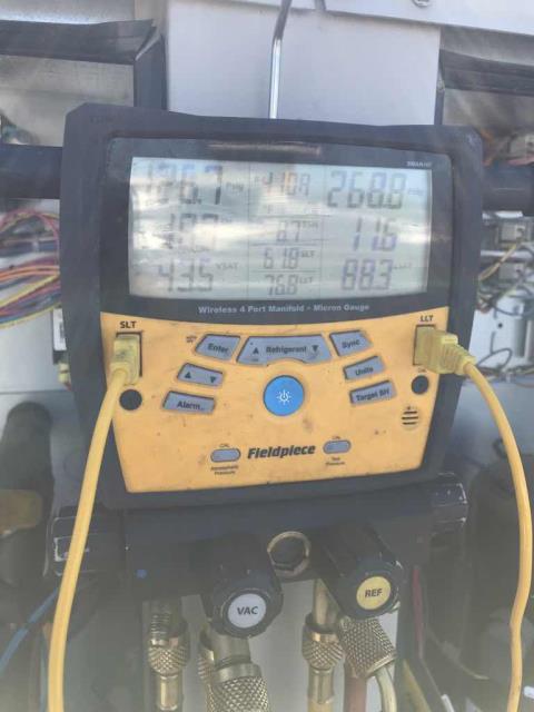 Dispatched our commercial HVAC technician to a business in Roseville CA, to investigate two units that were not cooling properly. Checked in with management and proceeded to troubleshoot. RTU#8 was running on fan only. Confirmed all electrical components sound, found circuit #3 low on refrigerant. Also found RTU#5 lower on refrigerant, but was able to repair same day and get #5 up and running. Will need to return and complete a full leak search and repair for unit #8.