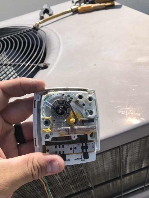 Responded to a no cooling call for a commercial customer in Kern County California. The bulk foods area was too warm and candy was melting. Upon arrival, our technician troubleshooted the unit, finding it working and space at 73 degrees. Continued investigating and pinpointed a faulty thermostat that had caused the unit to short cycle intermittently. Replaced thermostat and ran new wiring. Tested and ran system, no more short cycling after new thermostat installed. Job complete.