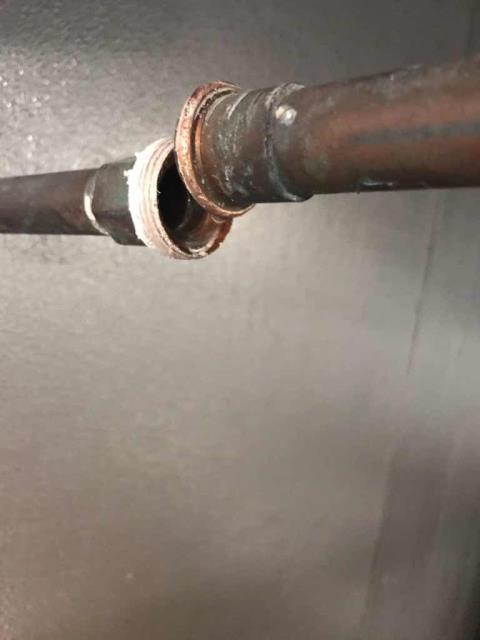 Dispatched our Fontana CA area technician to a grocery store to investigate a possible AC leak. The tech found the commercial fan evaporator drain pan starting to leak through rusting studs that had broken off. Recommend replacing the pan before the situation worsens as all the remaining studs are also rusted. Dispatched our Fontana CA area technician to a grocery store to investigate a possible AC leak. The tech found the commercial fan evaporator drain pan starting to leak through rusting studs that had broken off. Recommend replacing the pan before the situation worsens as all the remaining studs are also rusted.