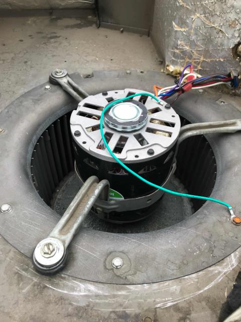 AC repair tech returned to complete approved work at a cell phone provider in Citrus Heights, California. The technician replaced the previously diagnosed burnt out blower motor and a run capacitor. Tested and confirmed operations normal. Site cooling and unit OK again.